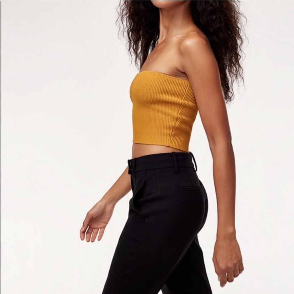 Aritzia Babaton Mustard Yellow Sculpt Knit Crop Top L - Picture 1 of 6